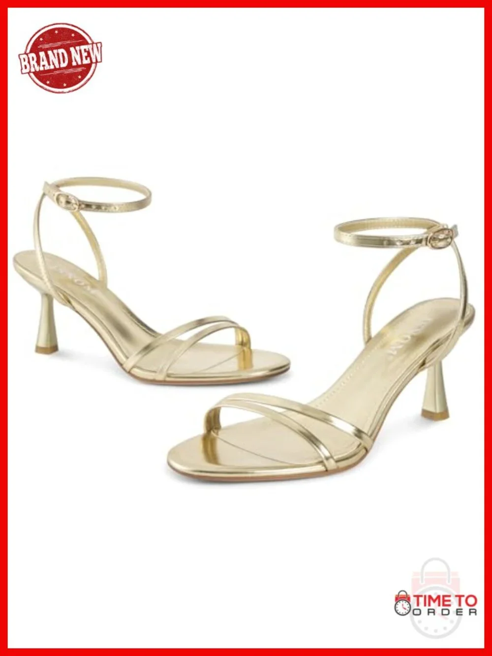 ISNOM Womens Kitten Heel Sandals Round Toe Ankle Strap Low Heels
